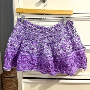Purple and white floral mini skirt
